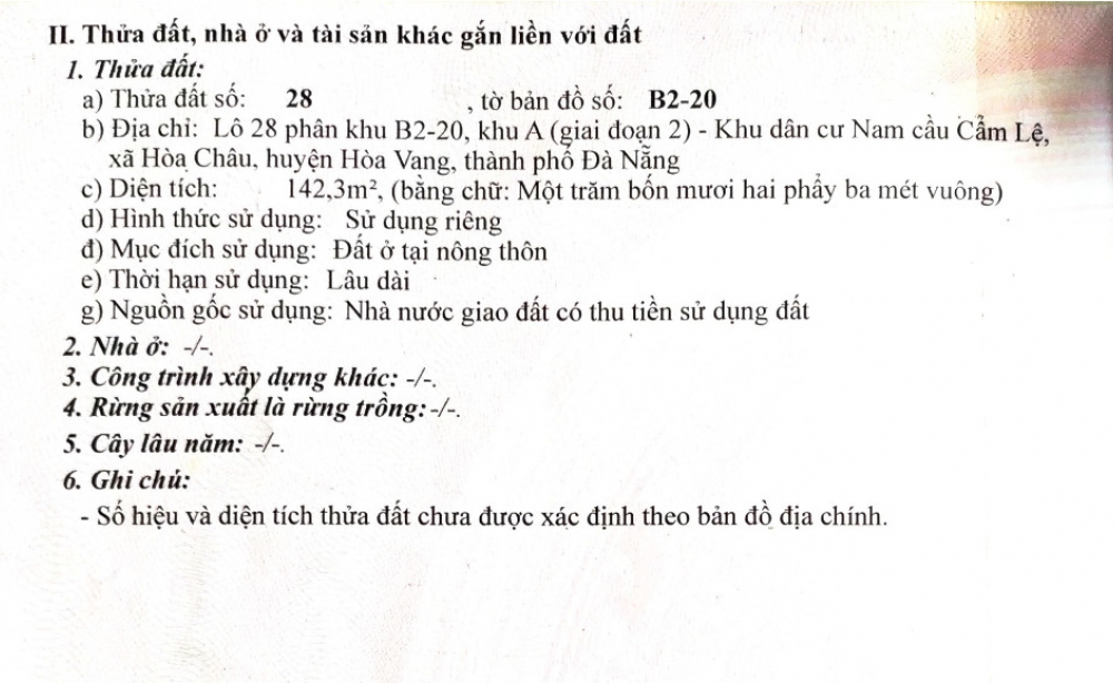 Lô góc HÒA CHÂU, HÒA VANG, ĐÀ NẴNG